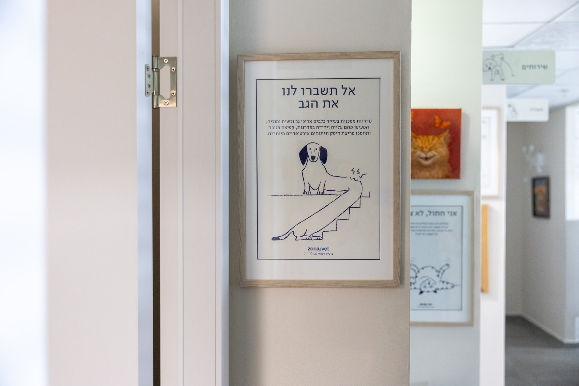 פוסטר הסברה 'אל תשברו לנו את הגב' במסדרון המרפאה